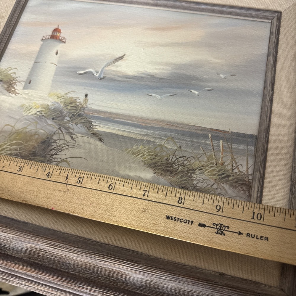 Remington Signed Original Seascape Beach w/Lighthouse Oil Painting Canvas 8X10 - Picture 12 of 14